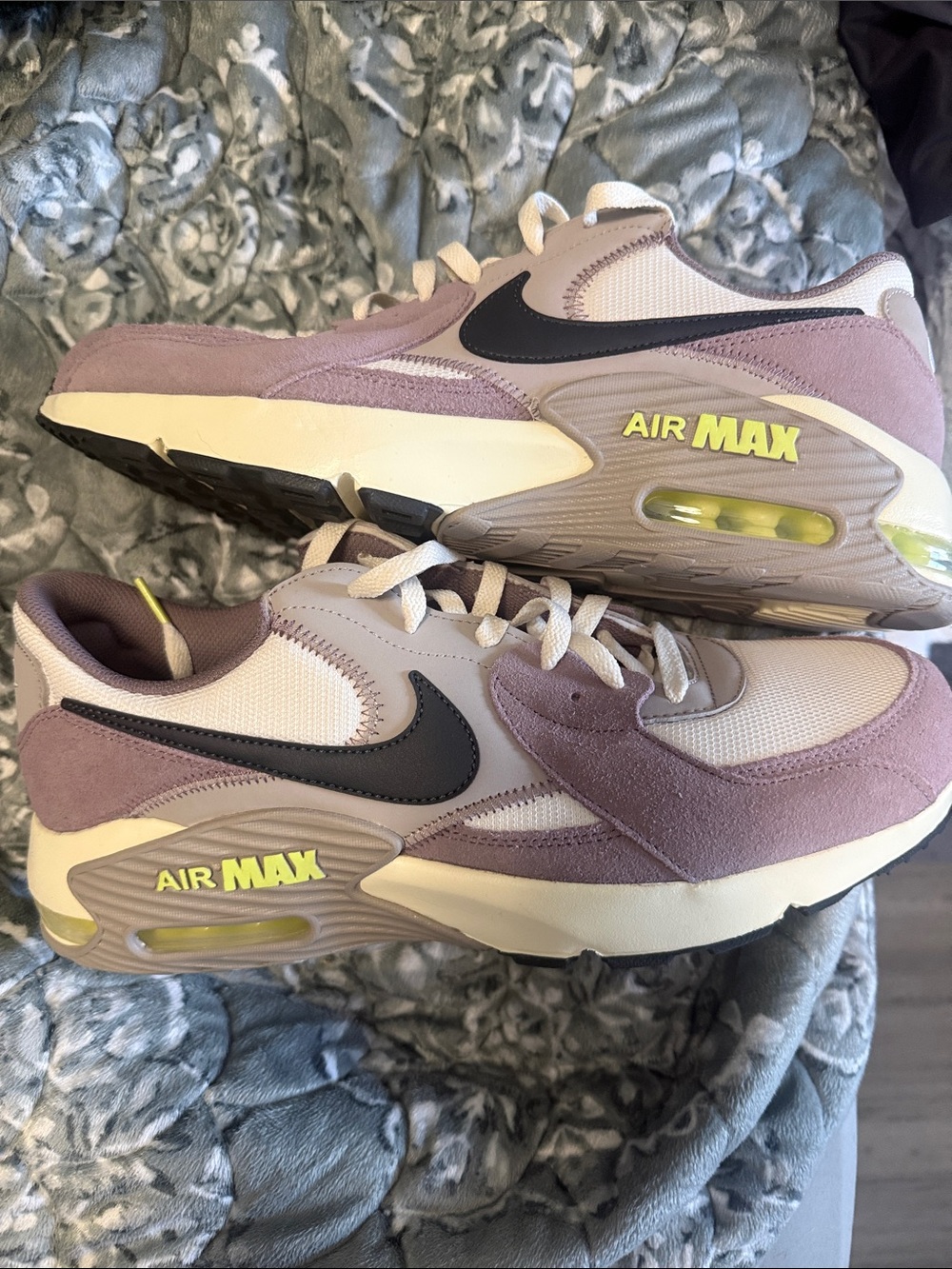 Nike Air Max Sneakers in Purplish and Black with Neon Yellow Accents, New